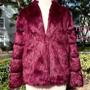 Fair Child Burgundy Purple Faux Fur Jacket Size S Designer Y2K Trendy Lux Coat